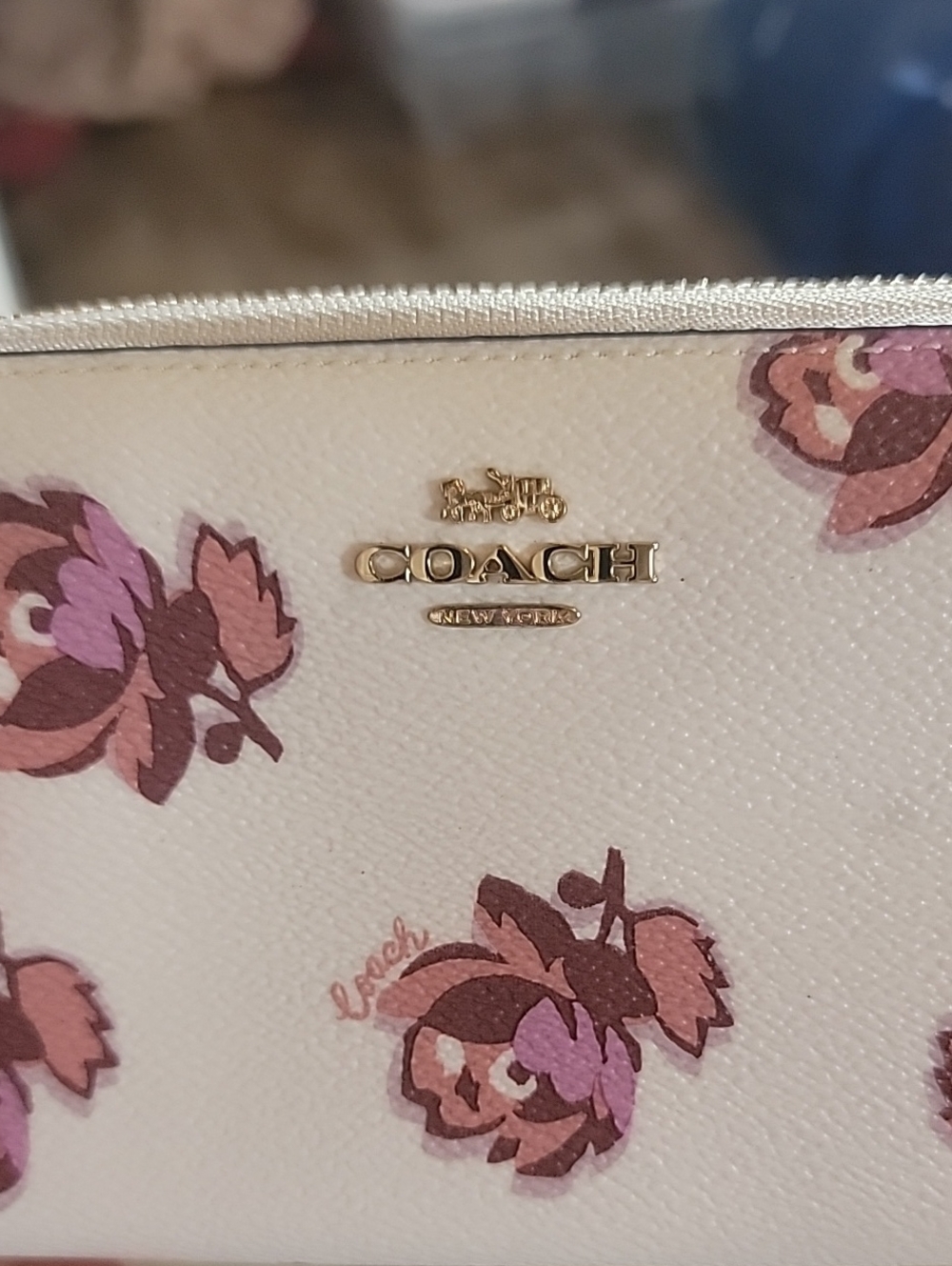 Coach Cream Zip-Around Wallet with Pink And Purple Floral Motif - Picture 4 of 17